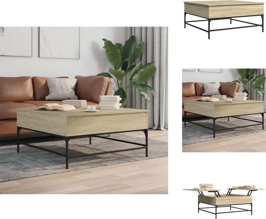 VidaXL -Salontafel-95x95x45-cm-bewerkt-hout-en-metaal-sonoma-eikenkleur - Foto 2