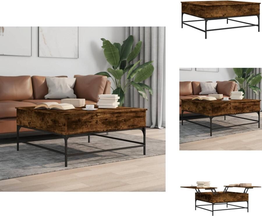VidaXL Salontafel Salontafels Bijzettafel Banktafel Salontafel 95x95x45 cm bewerkt hout en metaal gerookt eiken
