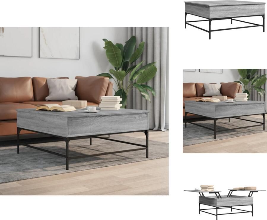 VidaXL -Salontafel-95x95x45-cm-bewerkt-hout-en-metaal-grijs-sonoma - Foto 2