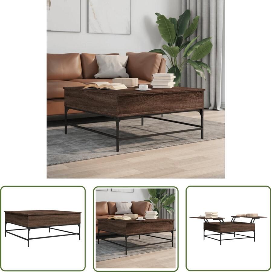 The Living Store Salontafel 95x95x45 cm bewerkt hout en metaal bruin eikenkleur Salontafel Houten Salontafel Bruine Salontafel Lift Top Tafel Multifunctionele Tafel - Foto 3