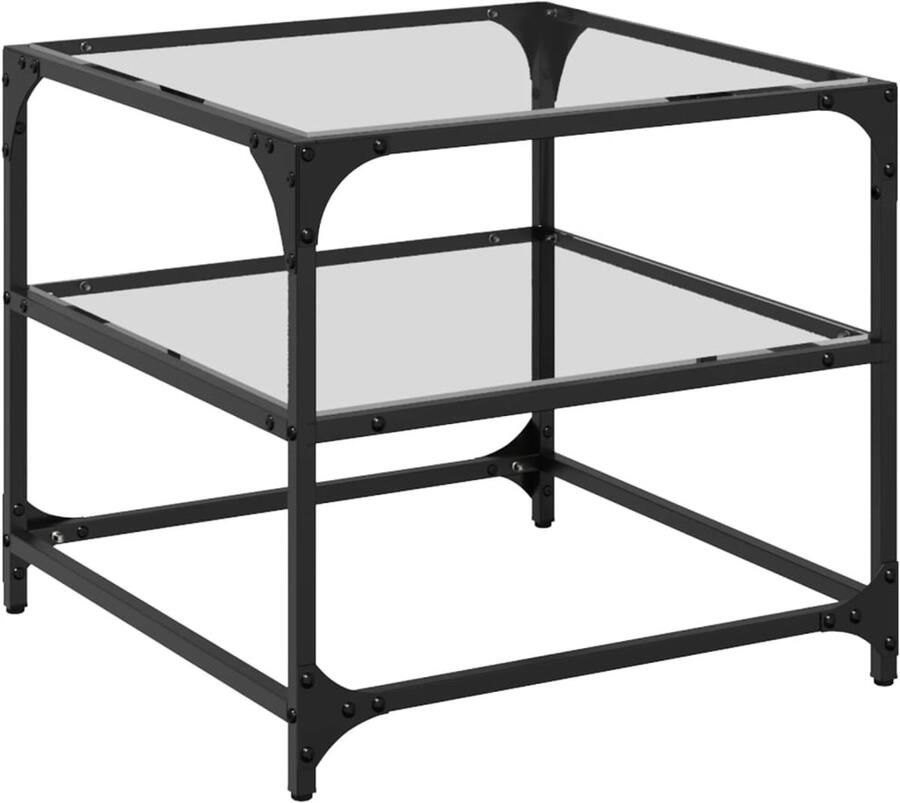 VidaXL Salontafel met transparant glazen blad 50x50x45 cm staal Salontafel Designmeubilair Transparant Glas Bewerkt Hout Metalen Onderstel