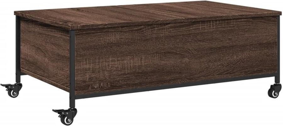 VidaXL Salontafel met wielen 91x55x34 cm bewerkt hout bruin eikenkleur Salontafel Salontafels Bijzettafel Banktafel