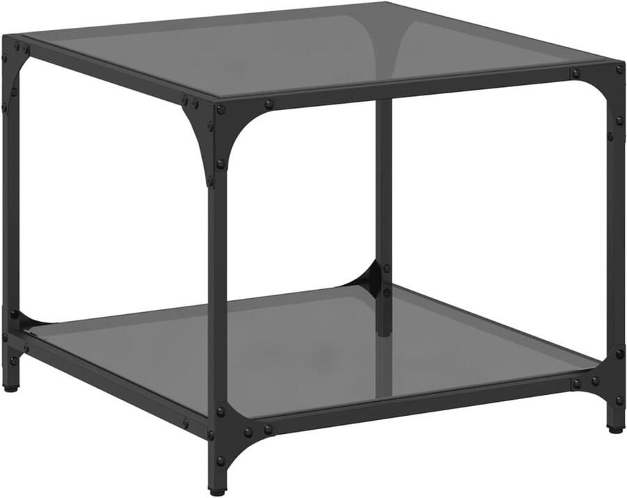 VidaXL Salontafel met zwart glazen blad 50x50x40 cm staal Salontafel Salontafels Zwarte Salontafel Houten Salontafel Metalen Salontafel