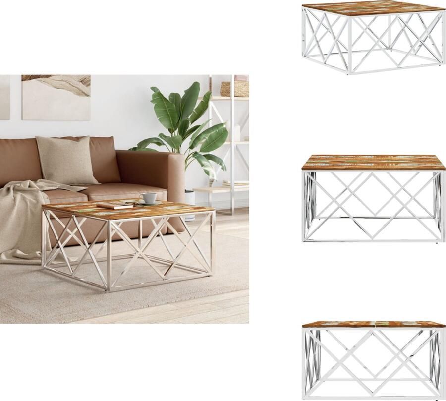 VidaXL Salontafel Salontafels Bijzettafel Banktafel -Salontafel-roestvrij-staal-en-massief-gerecycled-hout-zilver
