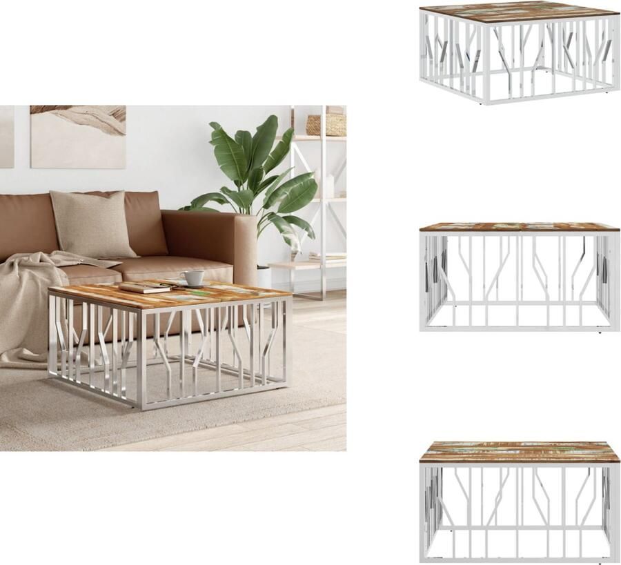 VidaXL Salontafel Salontafels Bijzettafel Banktafel -Salontafel-roestvrij-staal-en-massief-gerecycled-hout-zilver - Foto 2