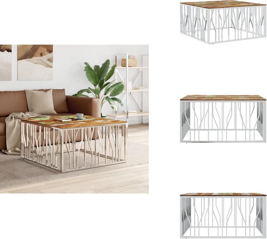 VidaXL Salontafel Salontafels Bijzettafel Banktafel -Salontafel-roestvrij-staal-en-massief-gerecycled-hout-zilver