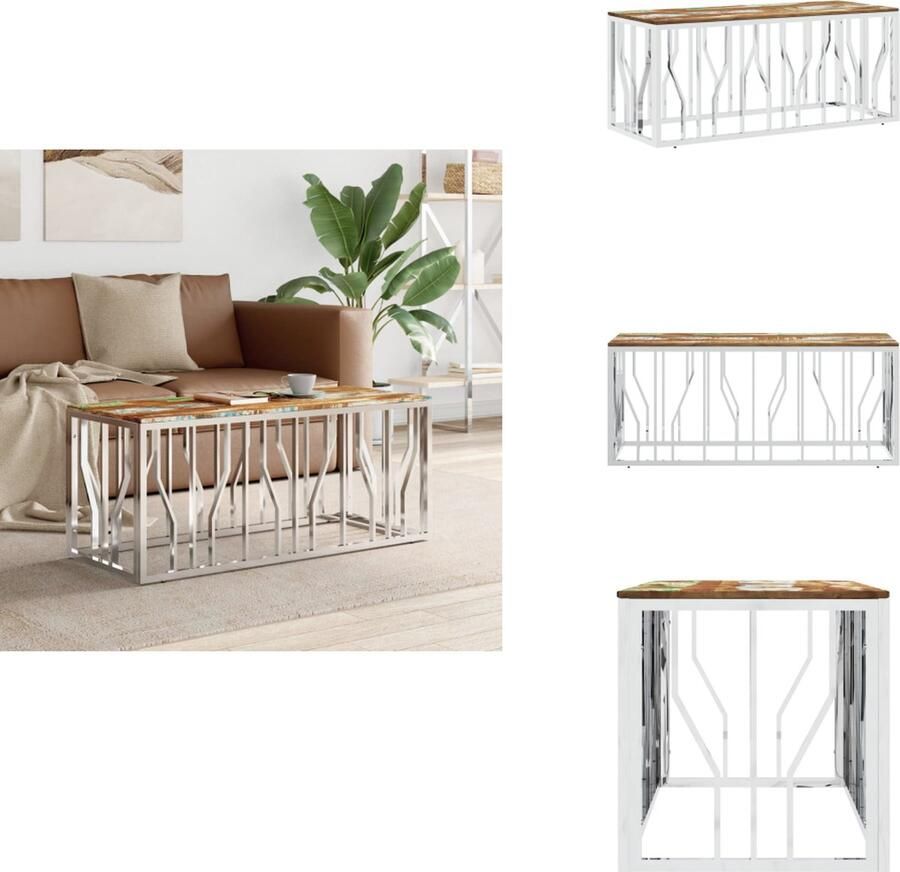 VidaXL Salontafel Salontafels Bijzettafel Banktafel -Salontafel-roestvrij-staal-en-massief-gerecycled-hout-zilver