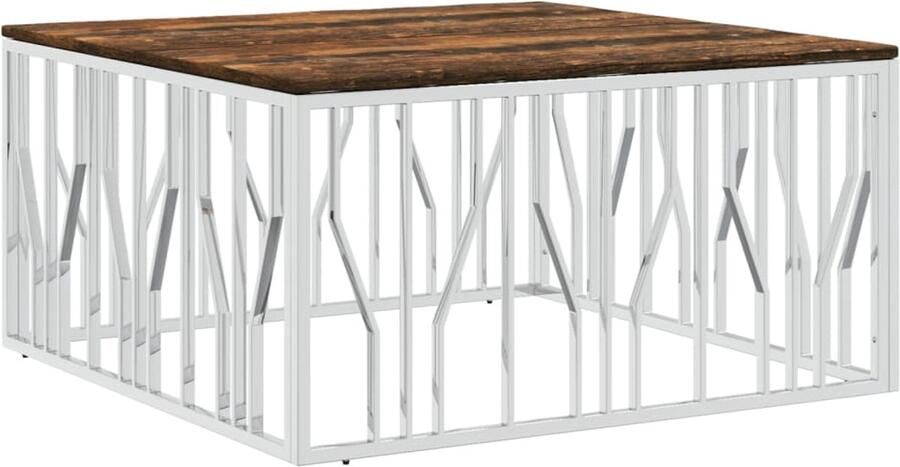 VidaXL Salontafel Gerecycled Hout 100x100x50 cm Salontafel Houten Salontafel Vintage Salontafel Industriële Salontafel Roestvrijstalen Salontafel Koffietafel Tv Tafels