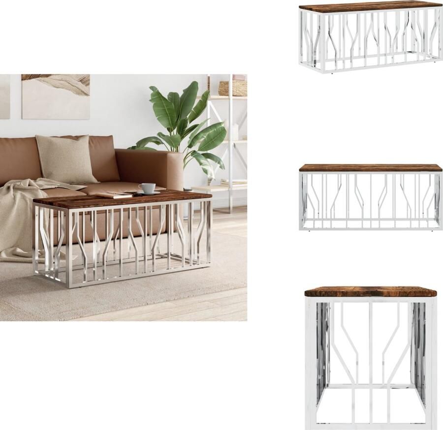 VidaXL Salontafel Salontafels Bijzettafel Banktafel -Salontafel-roestvrij-staal-en-massief-hergebruikt-hout - Foto 2