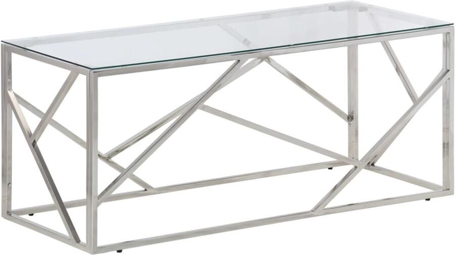 VidaXL Salontafel roestvrijstaal en gehard glas zilverkleurig Salontafel Salontafels Bijzettafel Banktafel
