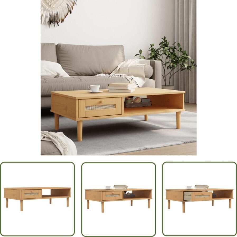 The Living Store SENJA Salontafel 100 x 55 x 33 cm Massief grenenhout met uv-vernis Salontafel Houten Salontafel Grenenhout Salontafel Salontafeltje Tv Tafeltje - Foto 4