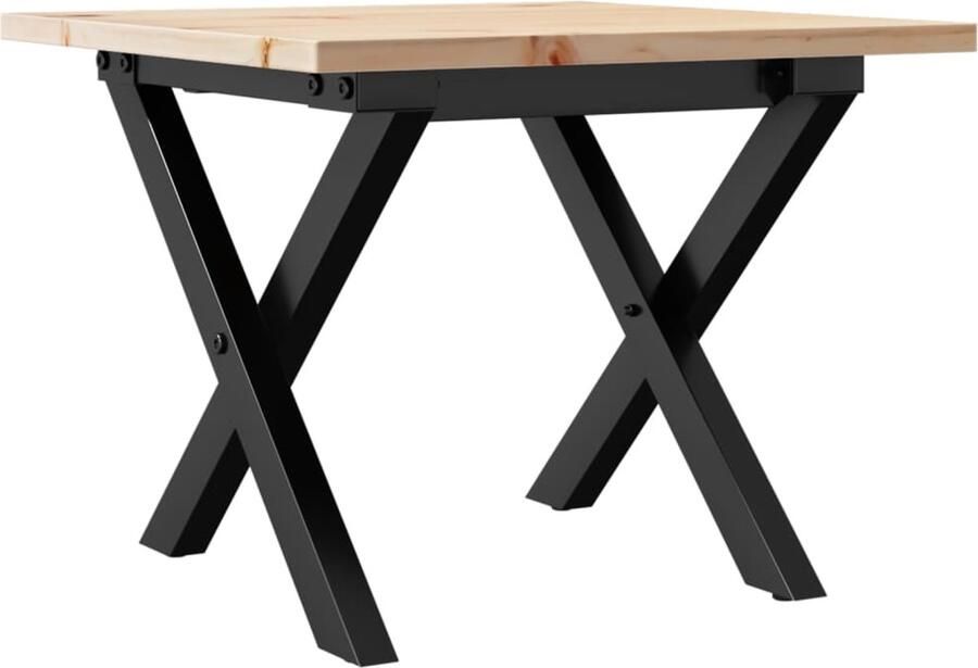 The Living Store Salontafel X-frame 50x50x35 cm massief grenenhout en gietijzer Salontafel Tafeltje Koffietafel Hout Grenenhout