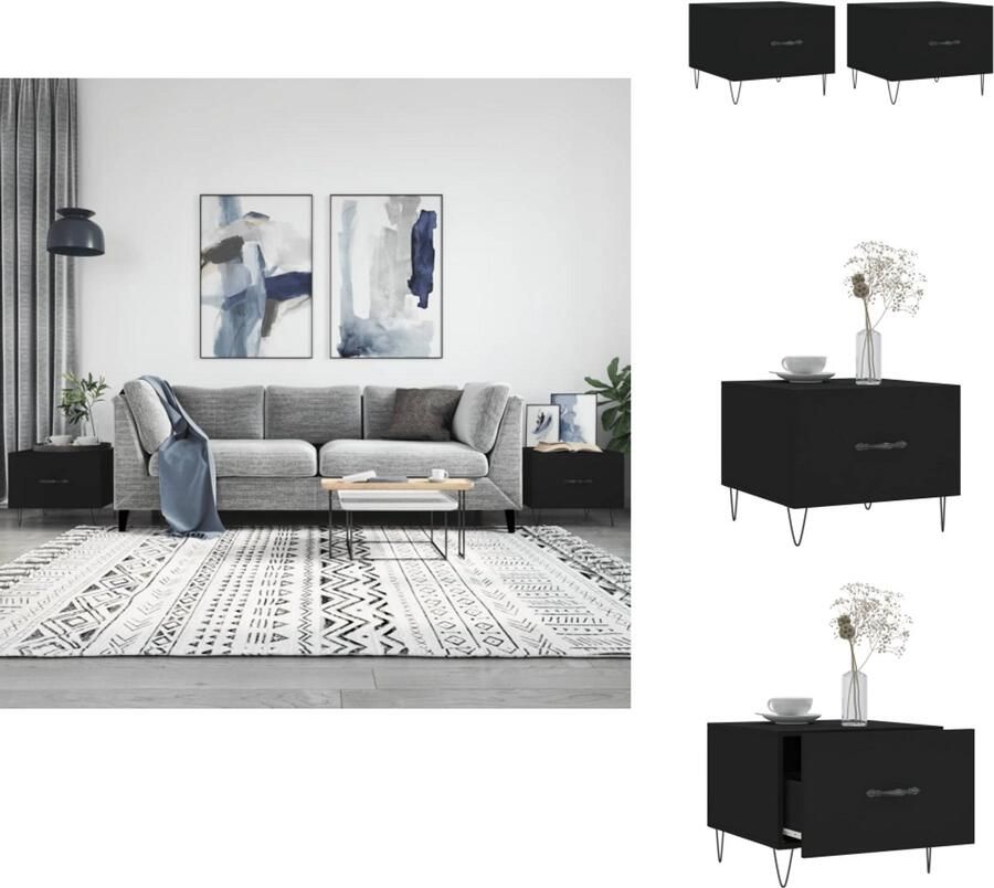 The Living Store Salontafel Trendy Bijzettafel met lade Stevig tafelblad IJzeren poten 50x50x40 cm Zwart Salontafel Bijzettafel Houten Tafel Zwarte Tafel Modern Design