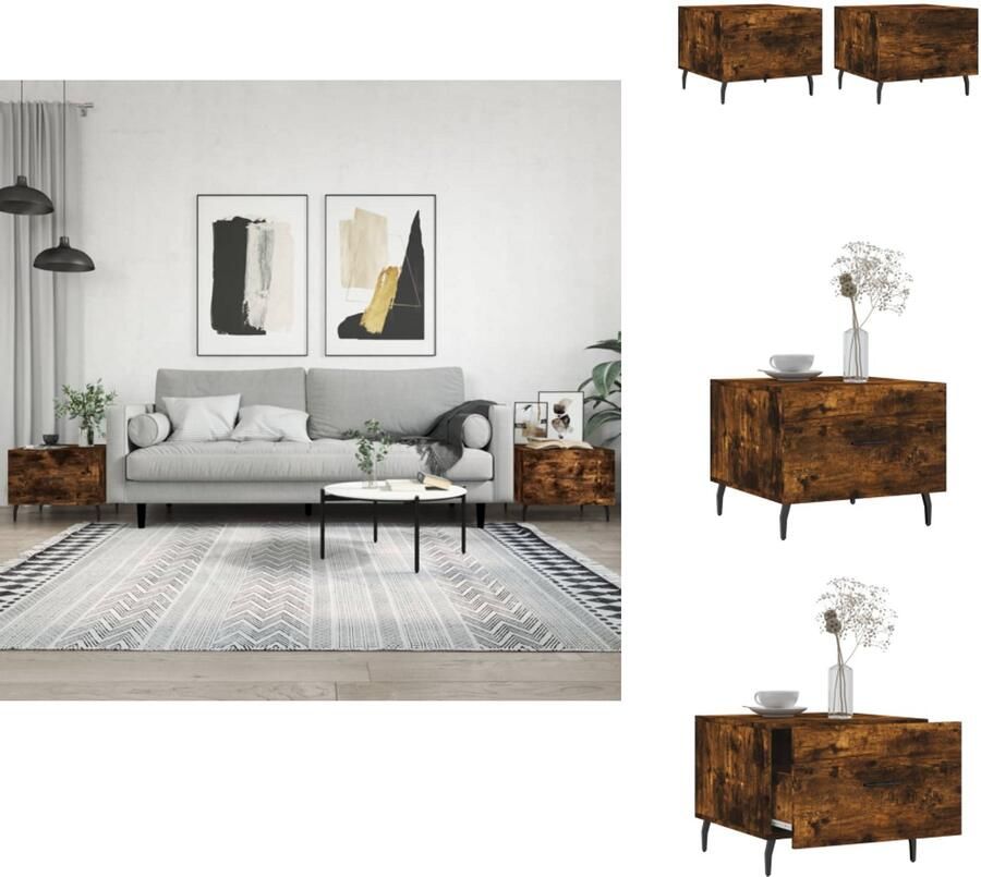 VidaXL Salontafel Salontafels Bijzettafel Banktafel Salontafels 2 st 50x50x40 cm bewerkt hout gerookt eikenkleurig