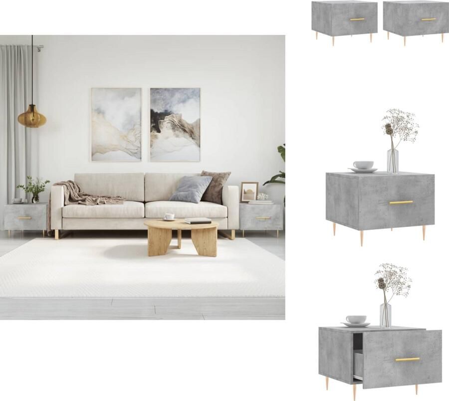 The Living Store Salontafels Betongrijs 50 x 50 x 40 cm Bewerkt hout en ijzer Salontafel Bijzettafel Houten Salontafel Beton Grijze Salontafel Salontafeltje