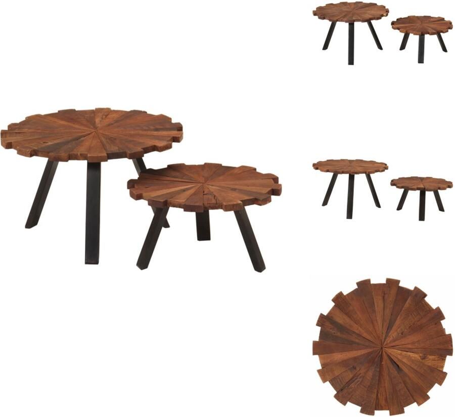 VidaXL Salontafel Salontafels Bijzettafel Banktafel Salontafels 2 st massief gerecycled hout en ijzer