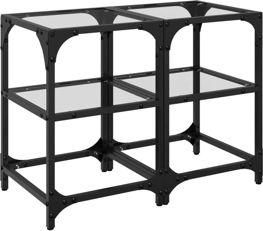 VidaXL Salontafels 2 st met transparant glazen blad 30x30x45 cm staal Salontafel Salontafels Bijzettafel Banktafel