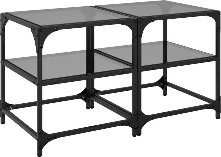 VidaXL Salontafels 2 st met zwart glazen blad 40x40x45 cm staal Salontafel Zwarte Salontafel Houten Salontafel Design Salontafel Living Room Table