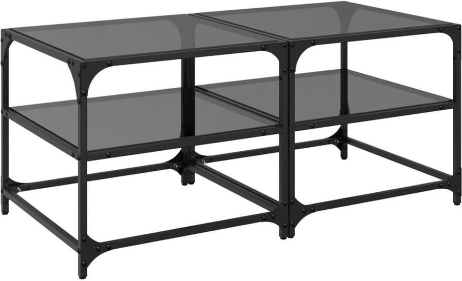 VidaXL Salontafels 2 st met zwart glazen blad 50x50x45 cm staal Salontafel Zwarte Salontafel Houten Salontafel Metalen Salontafel Kleine Salontafel