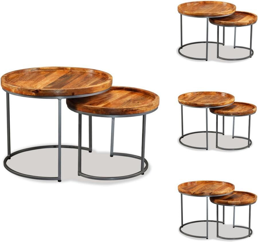 VidaXL -2-delige-Bijzettafelset-massief-mangohout