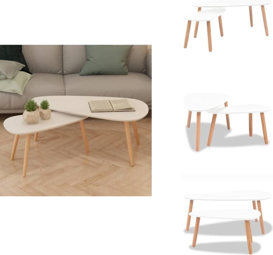 VidaXL Salontafel Salontafels Bijzettafel Bijzettafels 2-delige Salontafelset massief grenenhout wit