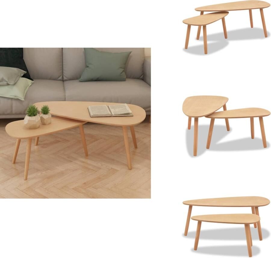 VidaXL Salontafel Scandinavische stijl Massief grenenhout MDF tafelbladen Set van 2 Bruin 100x50x40cm 70x34.5x35cm Tafel
