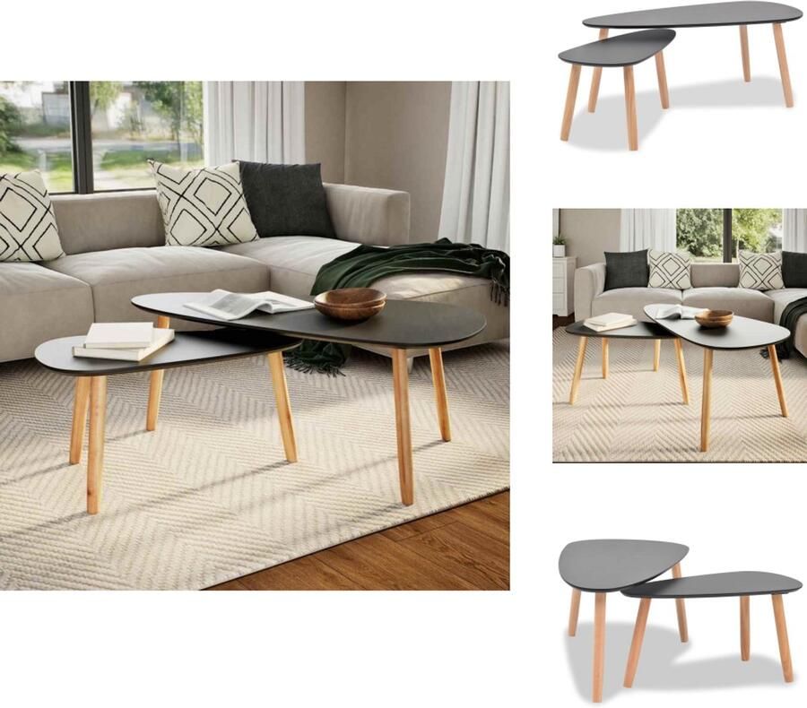 VidaXL Salontafel Salontafels Bijzettafel Bijzettafels 2-delige Salontafelset massief grenenhout zwart