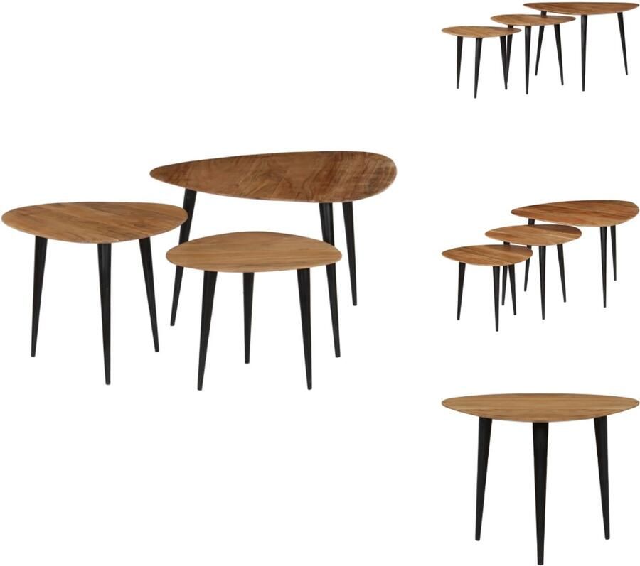 VidaXL Salontafel Salontafels Bijzettafel Bijzettafels 3-delige Salontafelset massief acaciahout