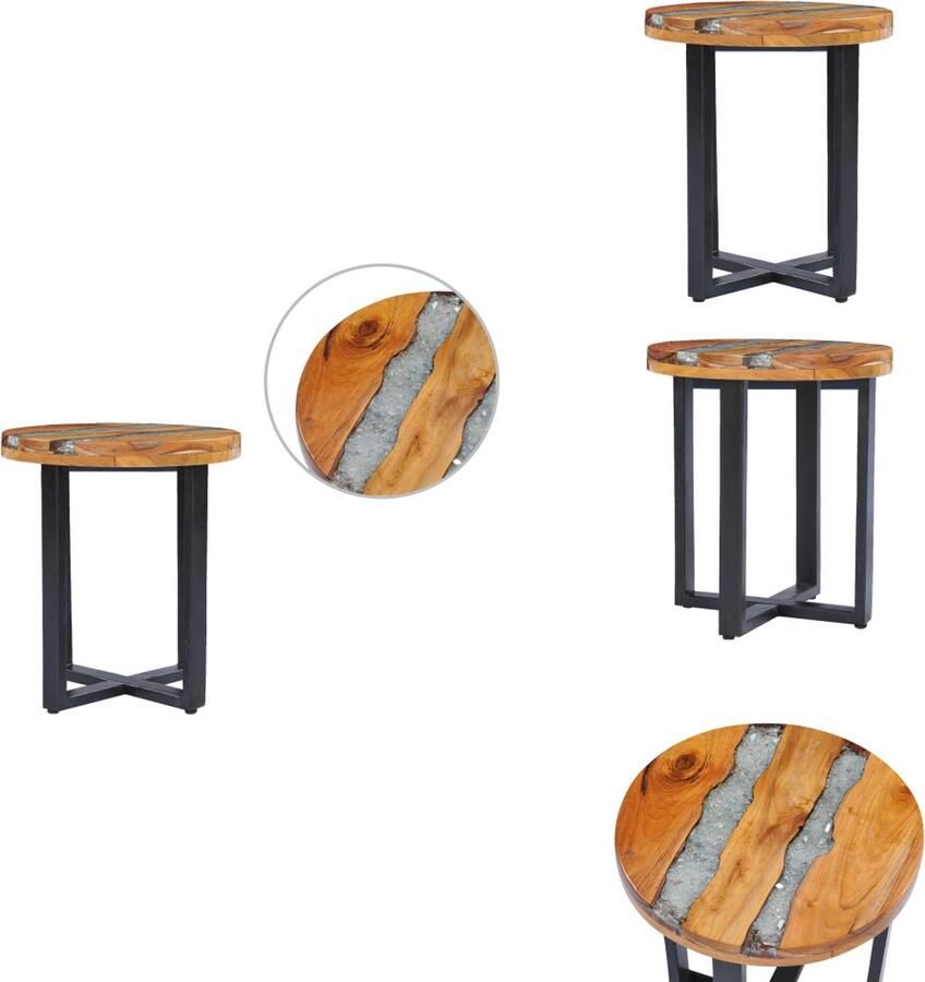 VidaXL Salontafel Salontafels Bijzettafel Bijzettafels Salontafel 40x45 cm massief teakhout en polyresin - Foto 2