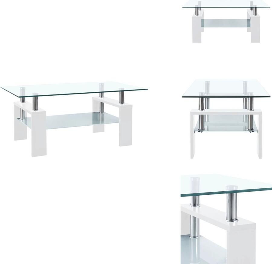 VidaXL Salontafel Salontafels Bijzettafel Bijzettafels Salontafel 95x55x40 cm gehard glas transparant en wit - Foto 2