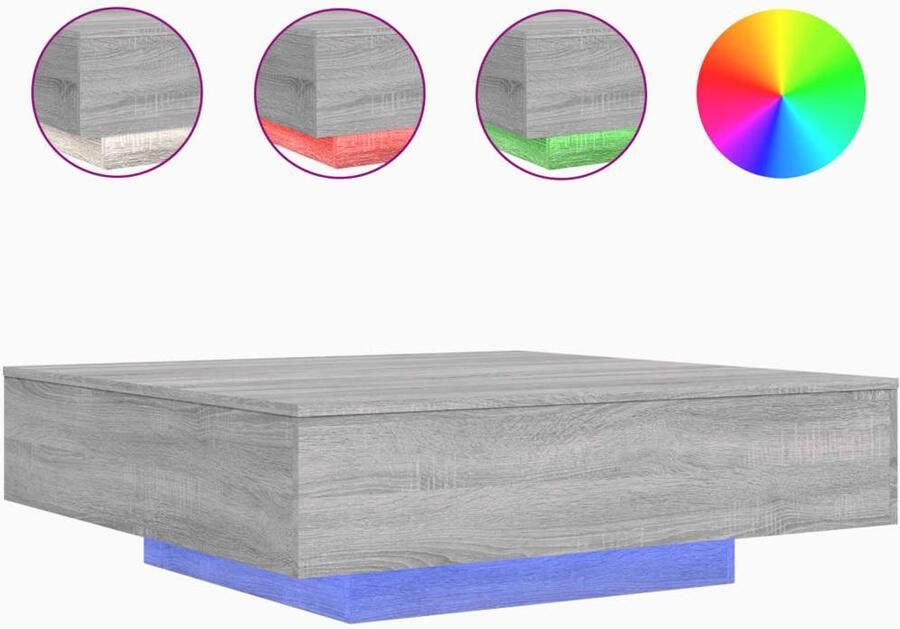 VidaXL Salontafel met LED-verlichting 100x100x31 cm grijs sonoma eiken Salontafel Salontafels Bijzettafel Salontafel