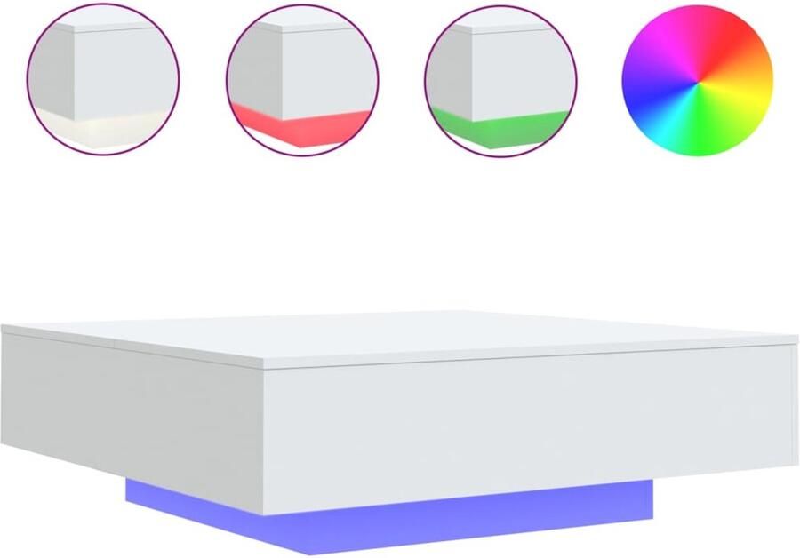 VidaXL Salontafel met LED-verlichting 100x100x31 cm wit Salontafel Salontafels Bijzettafel Salontafel