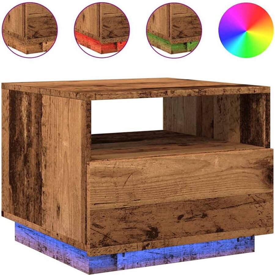 The Living Store Salontafel met LED-verlichting 50x49x40 cm oud houtkleurig Salontafel Led Verlichting Houten Tafel Coffeetable Woonkamer Meubilair