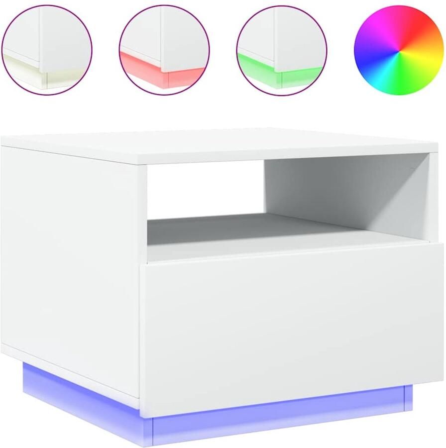 The Living Store Salontafel met LED-verlichting 50x49x40 cm wit Salontafel Led Verlichting Houten Salontafel Wit Meubilair Bijzettafel