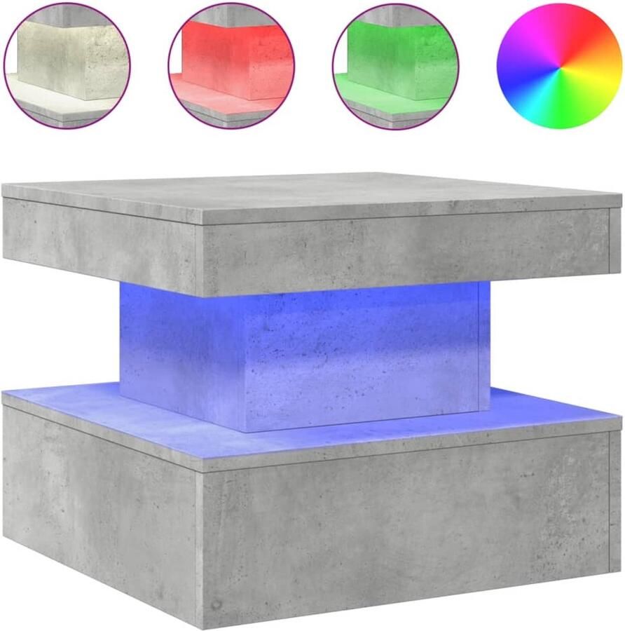 The Living Store Salontafel met LED-verlichting 50x50x40 cm betongrijs Moderne Salontafel Led Verlichting Beton Grijs Houten Salontafel Tv Tafellaar