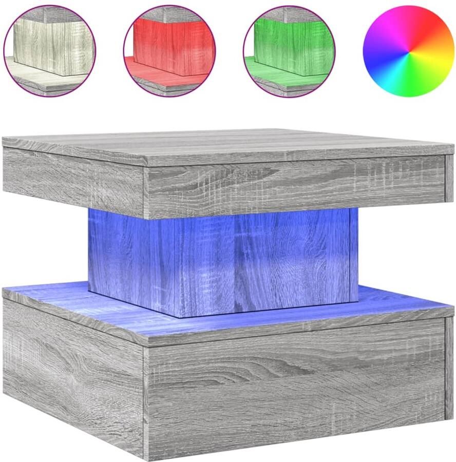 VidaXL Salontafel met LED-verlichting 50x50x40 cm grijs sonoma eiken Salontafel Salontafels Bijzettafel Salontafel