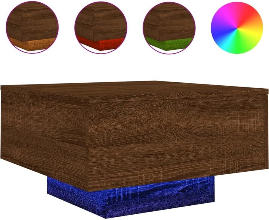 VidaXL Salontafel met LED-verlichting 55x55x31 cm bruin eikenkleur Salontafel Houten Salontafel Led Salontafel Bruine Salontafel Eikenhouten Salontafel