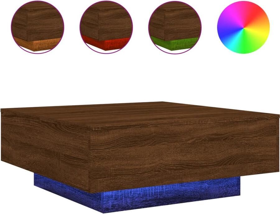 VidaXL Salontafel met LED-verlichting 80x80x31 cm bruin eikenkleur Salontafel Salontafels Bijzettafel Salontafel