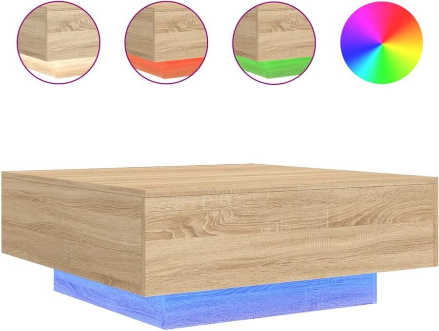 VidaXL Salontafel met LED-verlichting 80x80x31 cm sonoma eikenkleurig Salontafel Salontafels Bijzettafel Salontafel