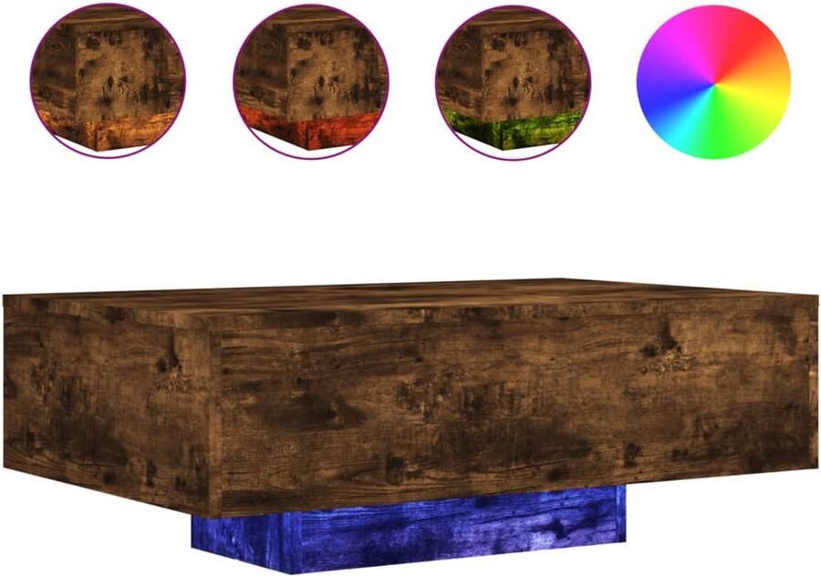 VidaXL Salontafel met LED-verlichting 85x55x31 cm gerookt eikenkleurig Salontafel Salontafels Bijzettafel Salontafel