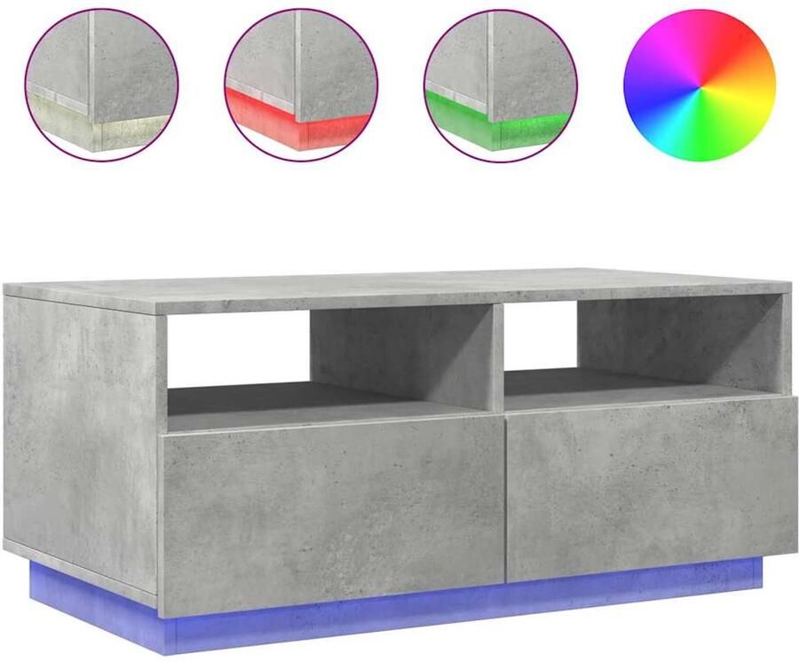 VidaXL Salontafel met LED-verlichting 90x49x40 cm betongrijs Salontafel Salontafels Bijzettafel Salontafel