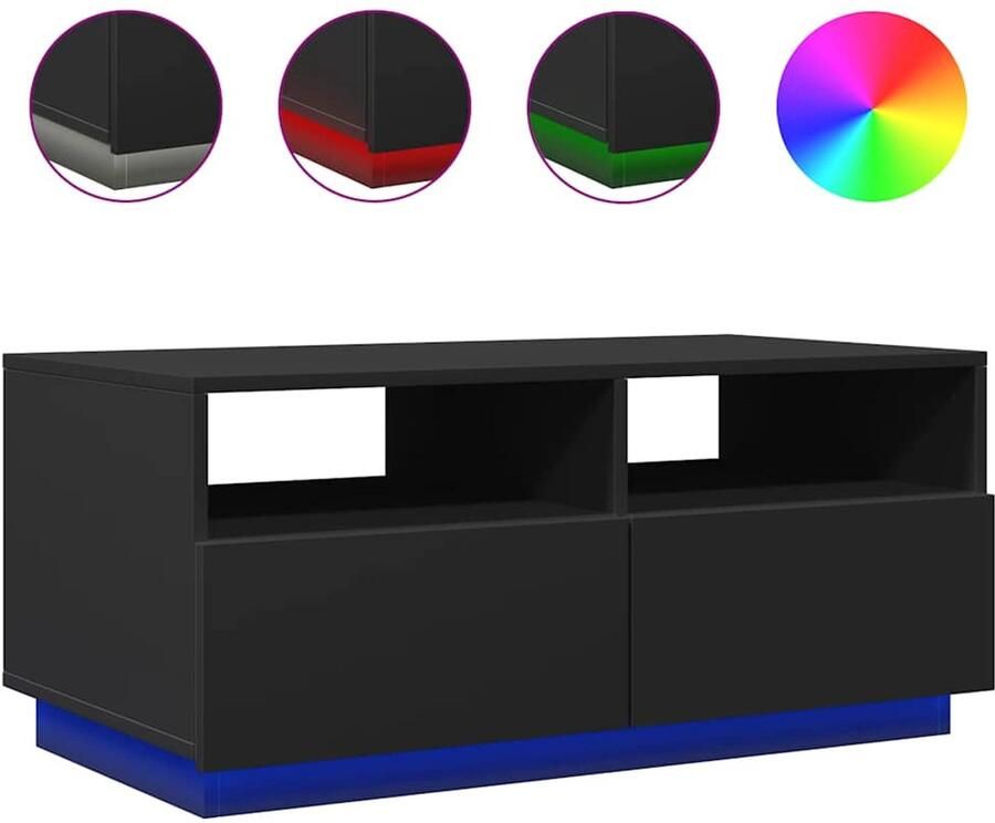 VidaXL Salontafel met LED-verlichting 90x49x40 cm zwart Salontafel Salontafels Bijzettafel Salontafel