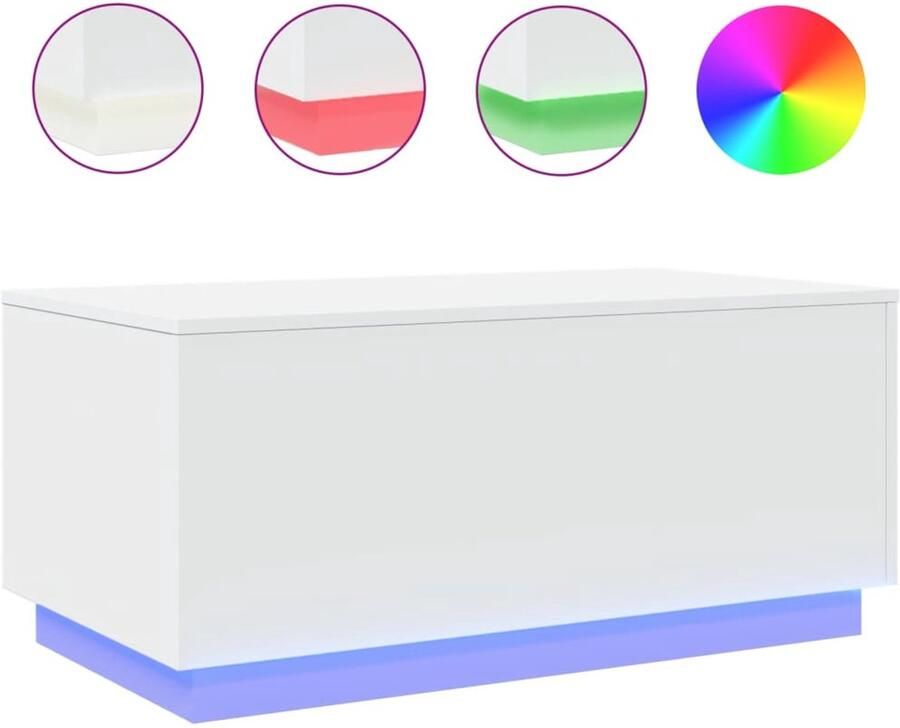 VidaXL Salontafel Salontafels Bijzettafel Salontafel met LED-verlichting 90x50x40 cm wit