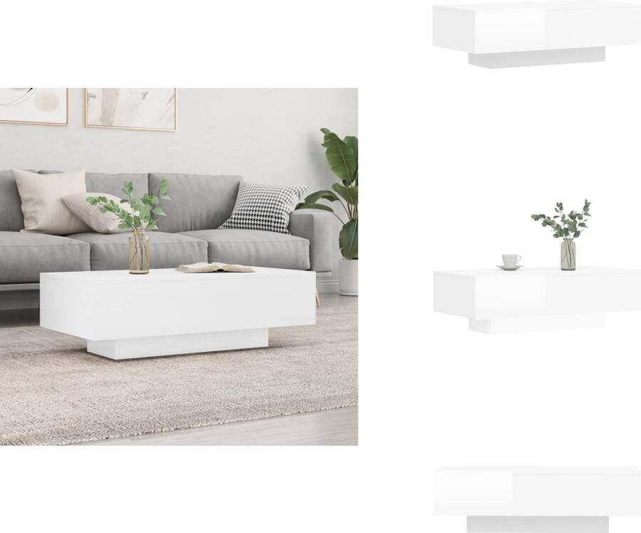 VidaXL Salontafel Salontafels Bijzettafel Tafel -Salontafel-100x49-5x31-cm-bewerkt-hout-hoogglans-wit