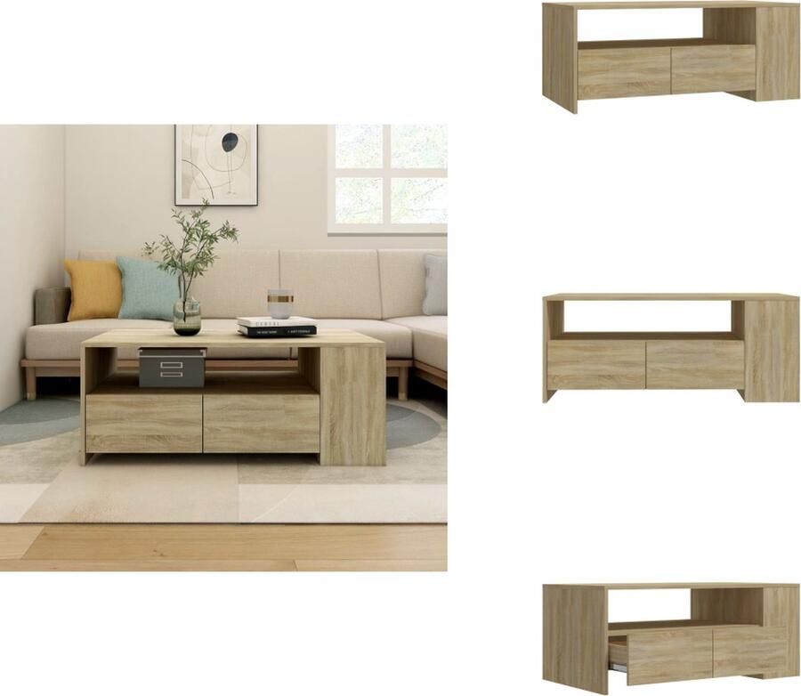 VidaXL Salontafel Salontafels Bijzettafel Tafel Salontafel 102x55x42 cm bewerkt hout sonoma eikenkleurig
