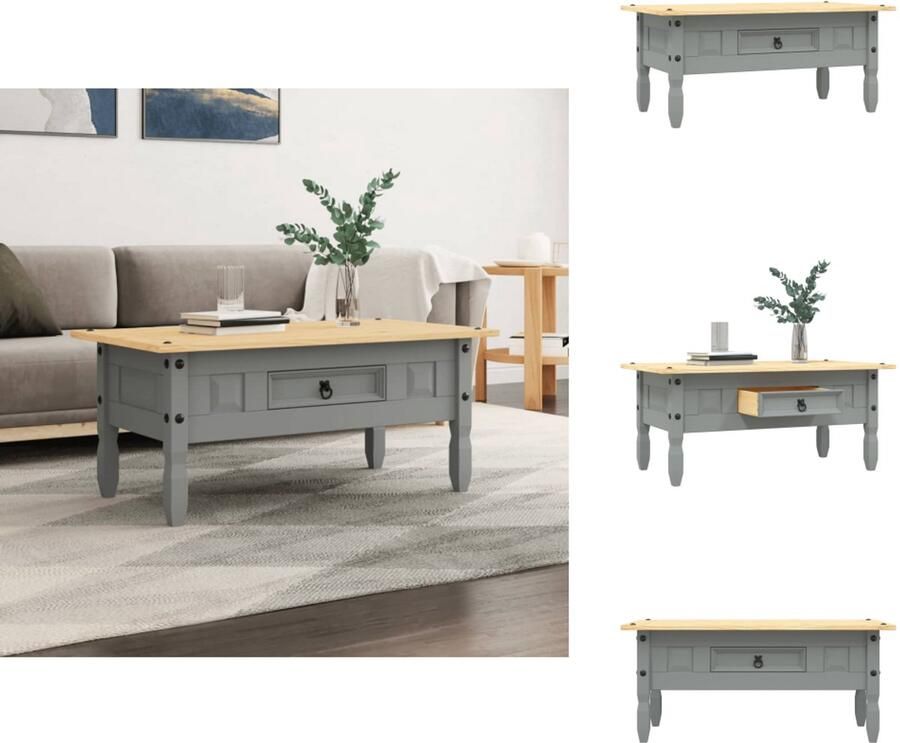 The Living Store Salontafel 100x55x44 cm Mexicaans grenenhout Corona-stijl grijs Salontafel Corona Stijl Houten Salontafel Grenshouten Salontafel Mexicaanse Salontafel Grijze Salontafel - Foto 5