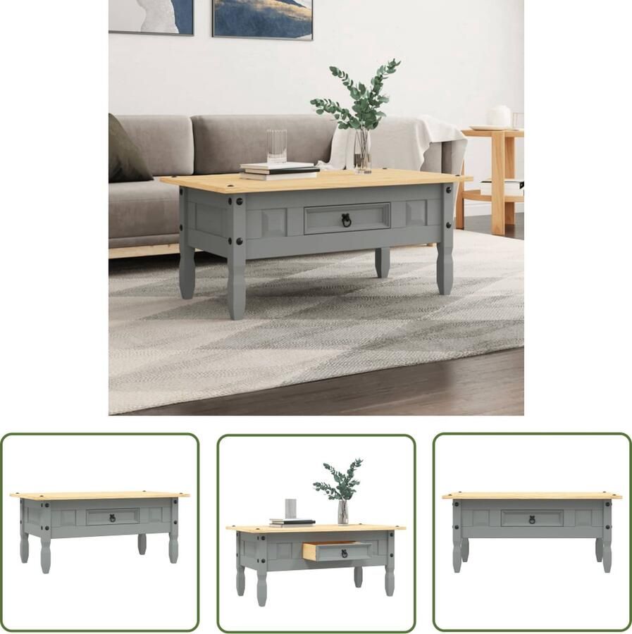 The Living Store Salontafel 100x55x44 cm Mexicaans grenenhout Corona-stijl grijs Salontafel Corona Stijl Houten Salontafel Grenshouten Salontafel Mexicaanse Salontafel Grijze Salontafel - Foto 2