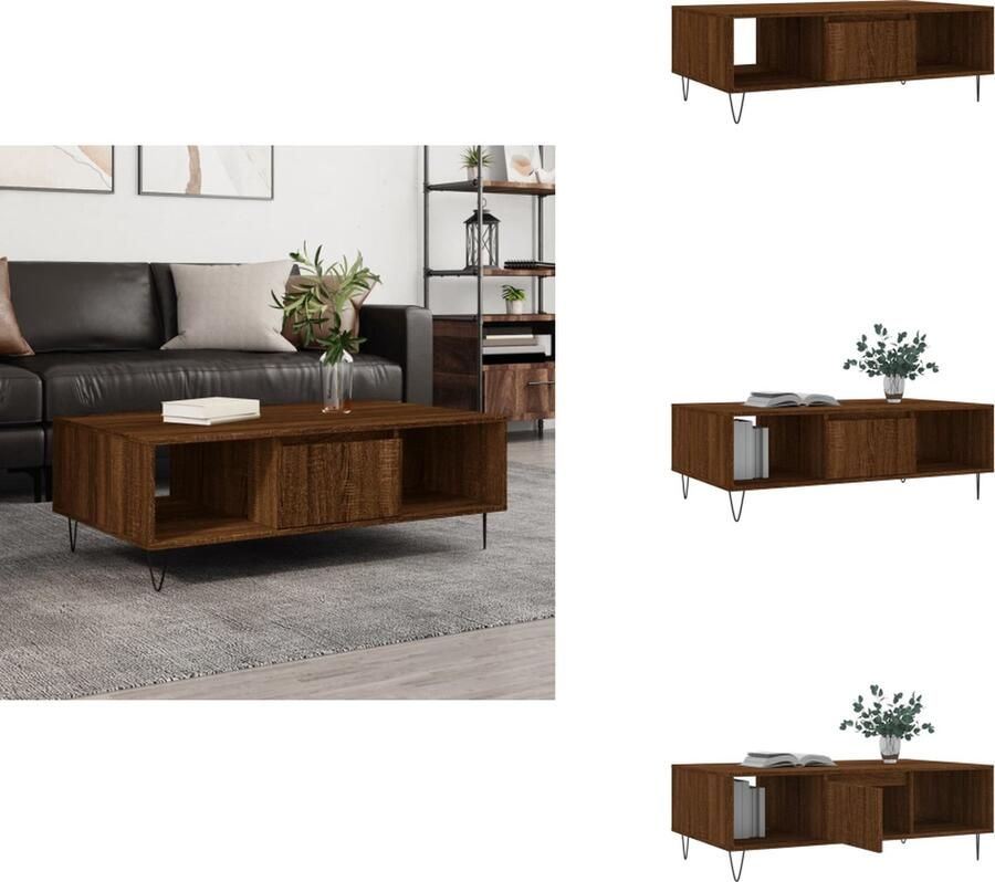 VidaXL Salontafel Salontafels Bijzettafel Tafeltje -Salontafel-104x60x35-cm-bewerkt-hout-bruineiken