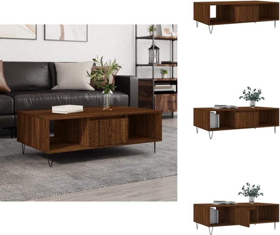 VidaXL Salontafel Salontafels Bijzettafel Tafeltje -Salontafel-104x60x35-cm-bewerkt-hout-bruineiken - Foto 2