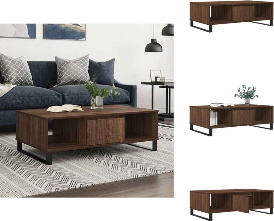 VidaXL Salontafel Salontafels Bijzettafel Tafeltje -Salontafel-104x60x35-cm-bewerkt-hout-bruineiken - Foto 3